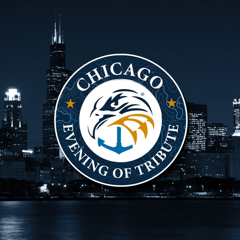 Emblem for the Chicago Evening of Tribute with a stylized eagle and anchor. Navy Seal Foundation Chicago related.