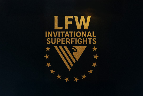 LFW Invitational Superfights logo with a triangle and stars, possibly related to Brazilian Jiu-Jitsu events.